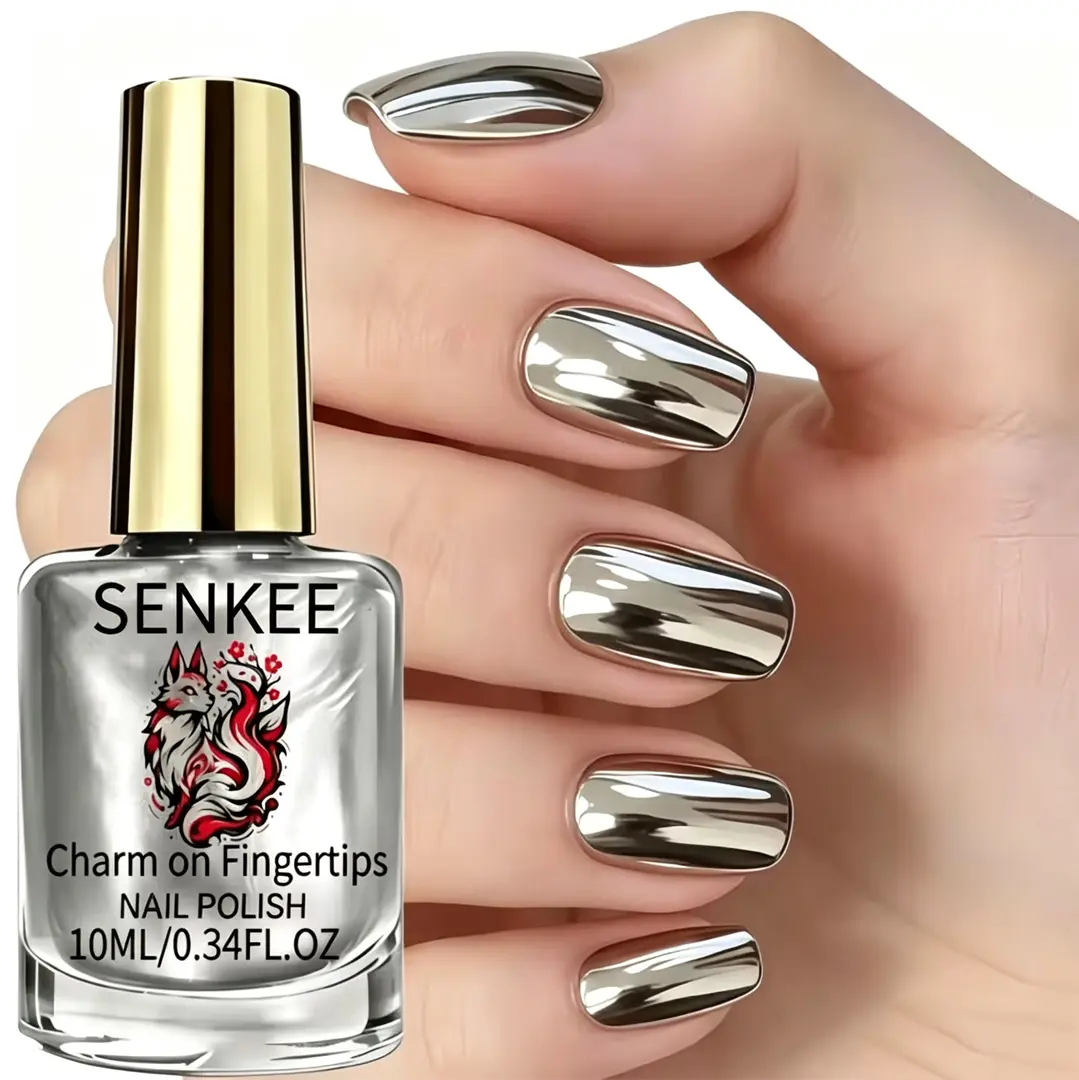 Silver Chrome Nail Polish, Mirror Metallic Effect Nail Lacquer, Quick Dry High Gloss Reflective Manicure Color for Women
