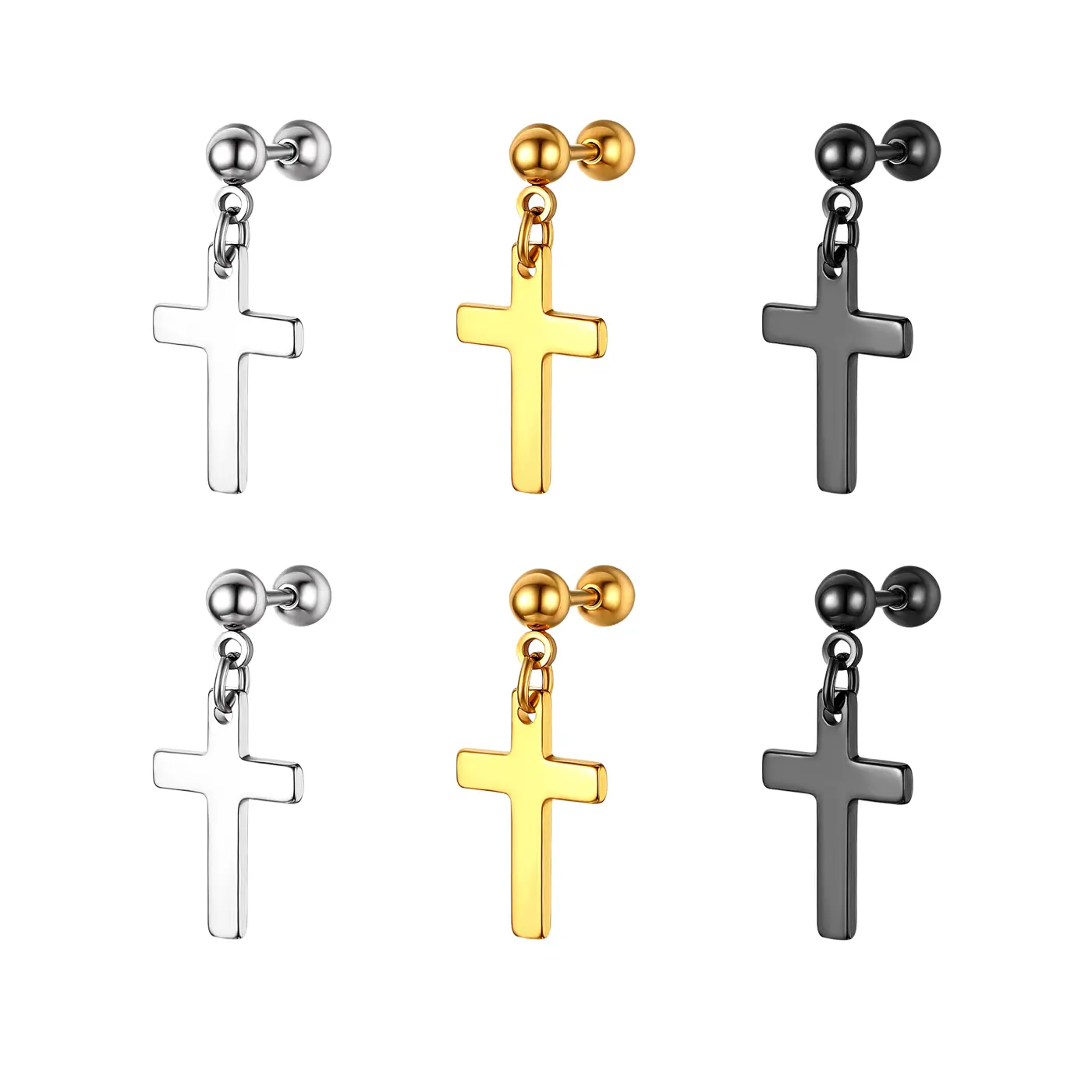 OIDEA Unisex Cross Dangle Stainless Steel Hoops - High Quality Earrings, Lightweight, Tarnish-Free Spiritual Jewelry for Women, Daily Wear Religious Accessory, Statement Cross Earrings, Lightweight Pair, Latin Cross