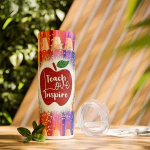 Teacher Skinny Tumbler with Straw, 20oz