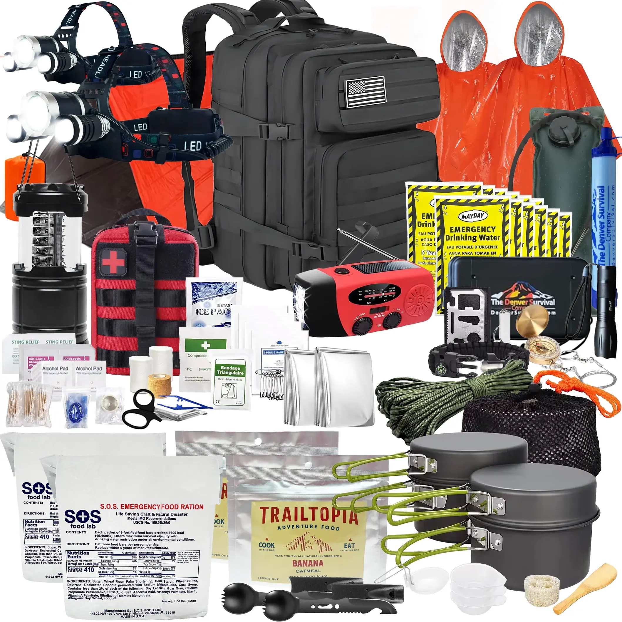 Premium 2 Person 72 Hour Survival Bug Out Bag Backpack with First