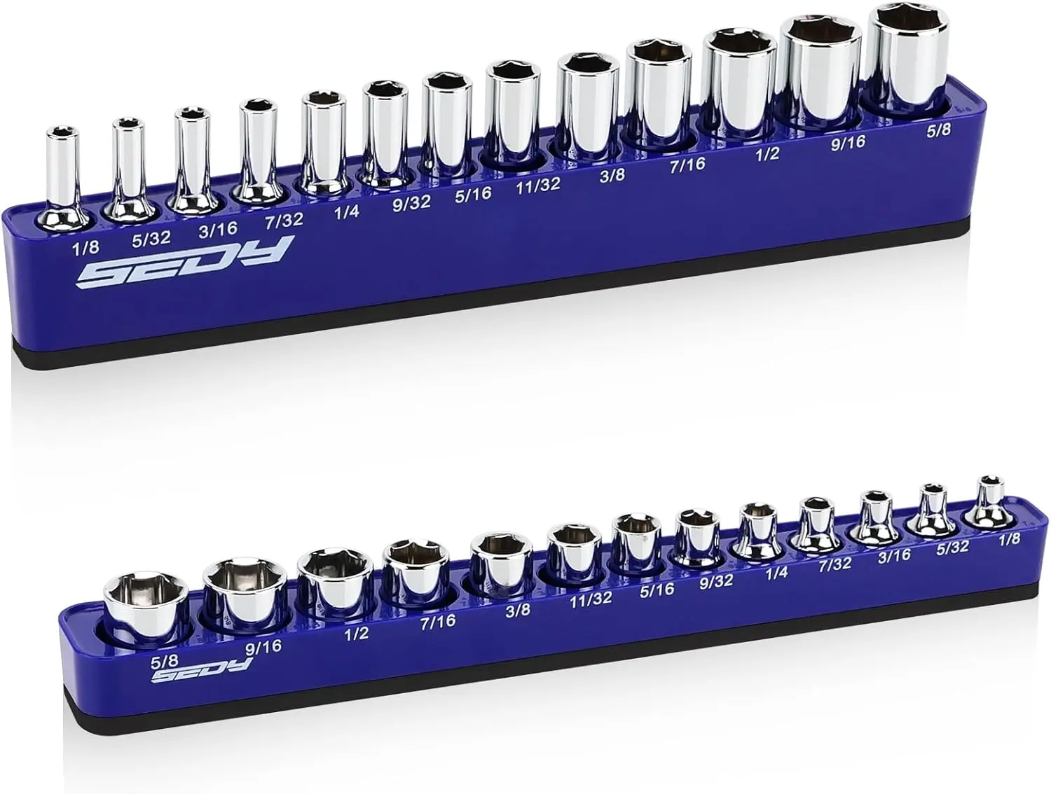 2-Piece 1/4"-Drive SAE Magnetic Socket Organizer Set (Holds 26 Sockets) - Detachable Tray with 5mm Magnetic Base, Screw-Fixed Design & Heavy-Duty Modular Storage for Garage/Home Workshop