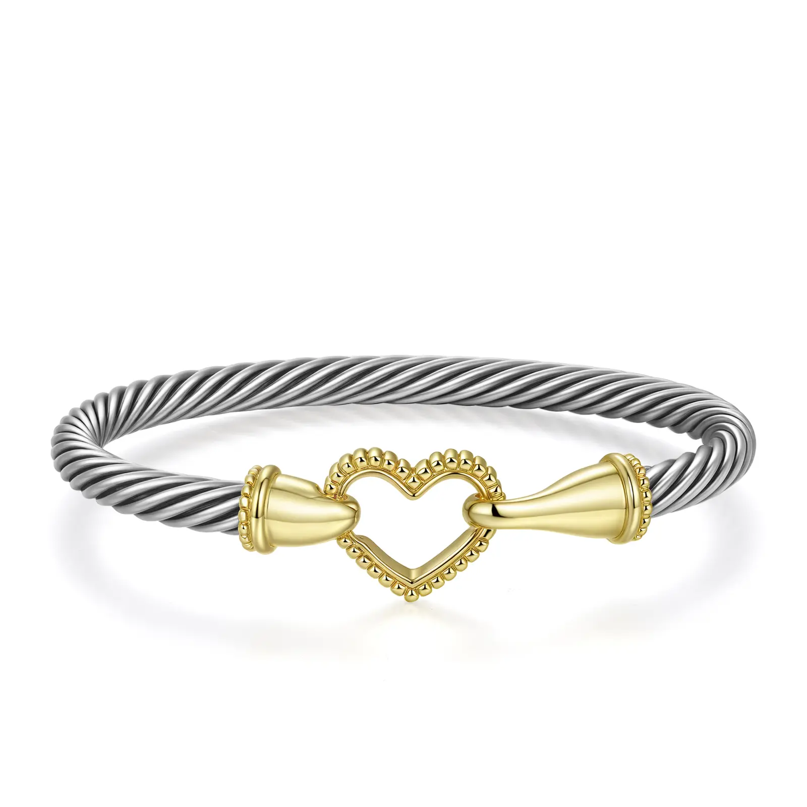 Mytys 【Love Stories】Heart Design Bracelet for Women Trendy Hypoallergenic Stainless Steel Cuff Elegant Minimalist Bangle Stackable Dainty Jewelry Accessories