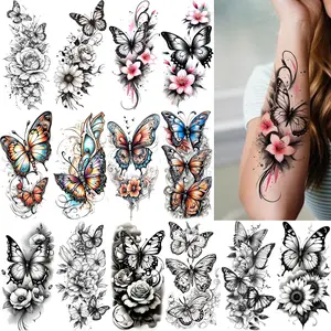 In-Style Butterfly Flower Temporary Tattoo Kit, Assorted Bundle Pre-Packaged Temporary Tattoos, Waterproof Long-Lasting Body Art Stickers for Arm and Leg