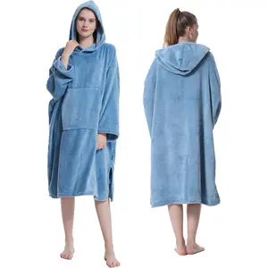 Plush Changing Robe, Fluffy Wearable Blanket, Soft Oversize Hooded Towel Surf Poncho with Pocket for Aquatics & Home