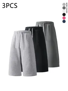 3 Pack Men's Solid Loose Fit Straight 3/4 Sweatpants,Plain Casual versatile Joggers,unisex knit Sports capri Pants,Daily Wear,Suitable For Summer Menswear Trousers,available in 3-pack & 2-pack & 1-pack options,Please place an order according to size chart