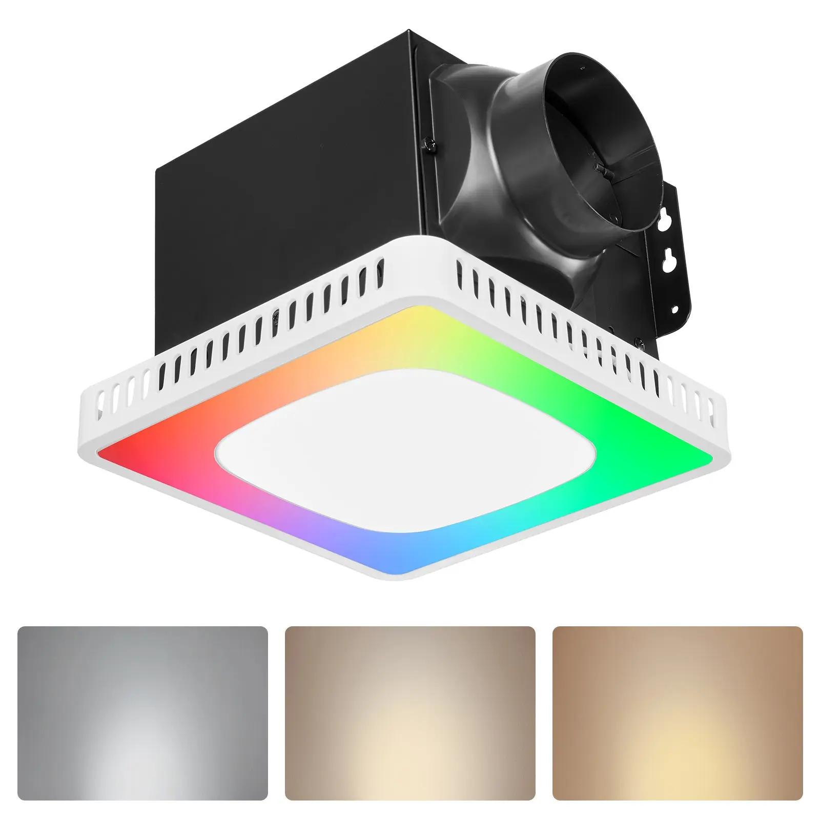VEVOR Bathroom Exhaust Fan, 80-110-130 CFM Bathroom Vent with Seven Colors RGB Lights, 1.5 Sones Low-Noise, Premium DC Motor Ceiling Fan for KTV Laundry Room, Storage Room, Ventilation, White, Led Ceiling Light Fan Durable Air Circulation Fan