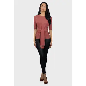 Short Sleeve Belted Sweater