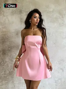 Elegant Bow Backless Satin Dress, Aesthetic Sleeveless V Neck Design, Perfect for Party, Evening & Formal Wear, Women's Fashionable Gown