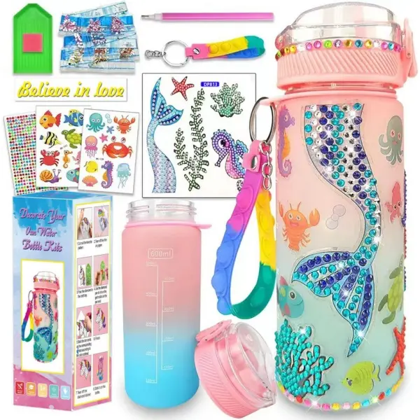 Mermaid-Themed Tray & Water Bottle Decoration, Cute Gradient Designs, Compatible with Reusable Drinkware, Ideal for Christmas Celebrations