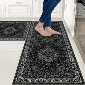 1PC/2PC/3PCS Retro Bohemian Style Kitchen Mat Set, Daily Home Kitchen Carpet Set, Washable Strip Carpet, Vintage Printed Rug, Kitchen Area Rug, Suitable for Kitchen, Living Room, Bedside, Porch, Balcony, and Home Decoration