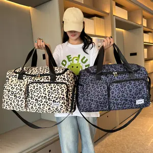 Large-Capacity Leopard Print Travel Tote — Featuring Multiple Compartments, a Dedicated Shoe Compartment, and Spacious Overnight Storage; A Durable Nylon Casual Sports & Gym Bag, Ideal for Workouts, Travel, and Weekend Getaways.