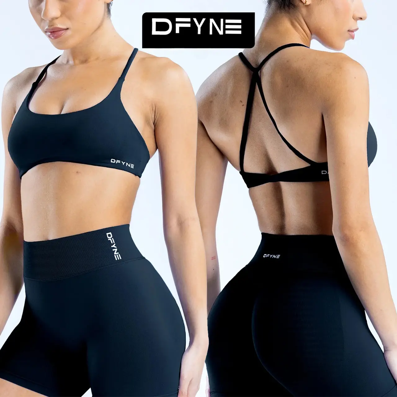 DFYNE Seamless High Stretch Knotted Open Back Halter Sports Bra Yoga Fitness Push Up Anti-Slip Tank Top, Halter Workout Bra, Seamless Activewear, Sporty Bra