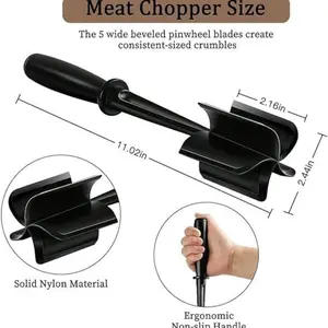 SleekHush Handheld Meat Chopper with 5 Beveled Blades Solid Nylon Ergonomic Handle Ground Beef Masher Mixing Scraper Multifunctional Cooking Tool