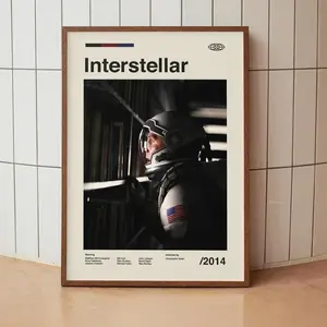 RJ Interstellar Vintage Poster or Canvas, Minimalist Midcentury Movie Art Print, Retro Wall Decor Featuring Matthew McConaughey & Anne Hathaway