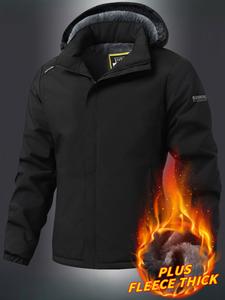 men's solid color pocket zip up thermal lined hooded jacket,  men's clothing, regular fit casual long sleeve windproof outerwear for fall & winter, men's clothes for outdoor