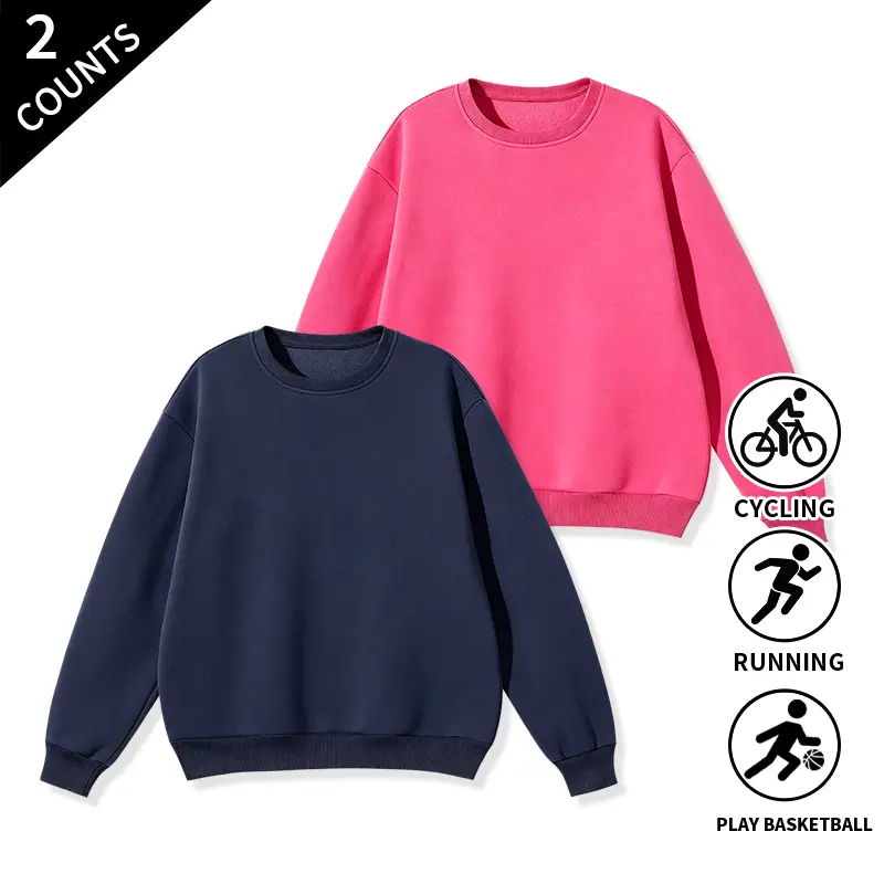 2-Pack Long Sleeve Oversized Pullover Sweatshirts, Solid Color, Loose Fit, Casual Everyday Gym Wear, Unisex