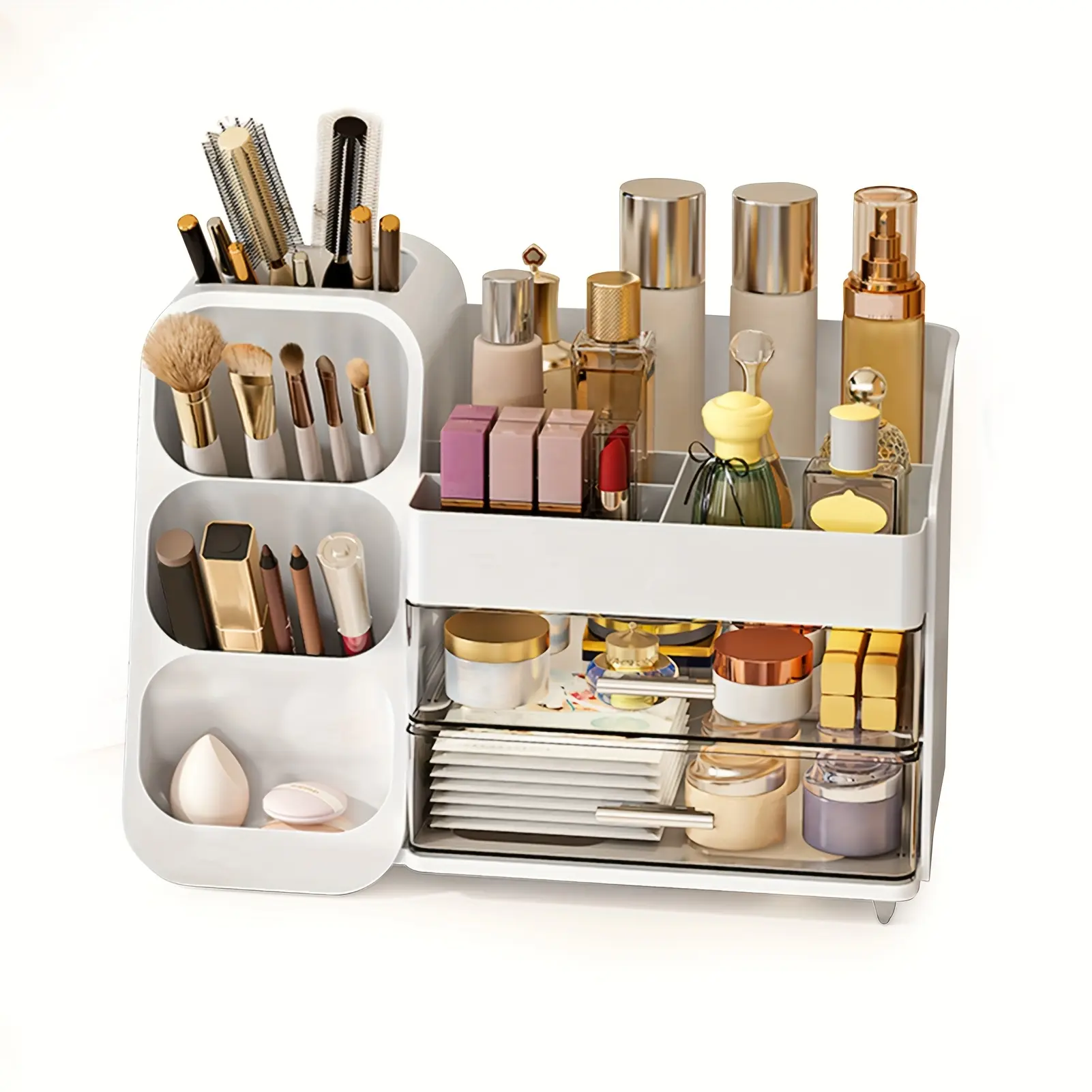 Pink High-Capacity Makeup Organizer with Drawers – Large Countertop Storage for Vanity, Bathroom, and Bedroom – Perfect for Skincare, Brushes, Eyeshadow, Lotions, Lipstick, and Office Supplies – Expandable Design for Easy Organization