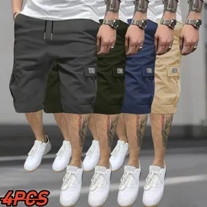 Men’s new summer loose breathable mid-thigh cargo shorts, 4-pack, cool feel, street functional style—ideal for outdoor enthusiasts for everyday outings or casual occasions.