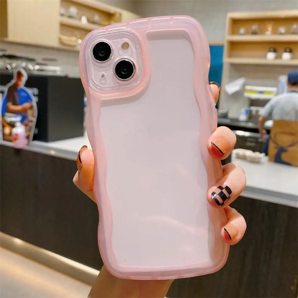 Simple Clear Wavy Edge Design Phone Case, 1 Count Silicone Shock-proof Phone Cases For iPhone Series, Cute Fashion Phone Protective Case For Women Gir
