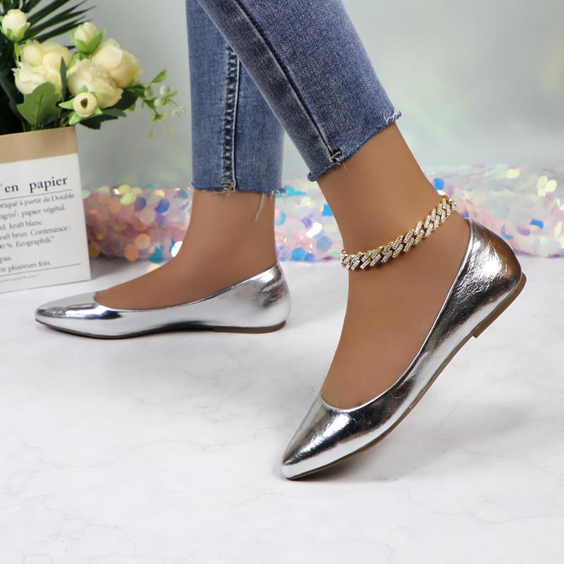 Women's PU Leather Pointed Toe Ballet Flats Solid Color Elegant Breathable Plain Flat Walking Shoes Comfortable Lightweight Non-slip Soft Slip-on Casual Girl Ballerina Footwear for Work Office Daily Wear DB