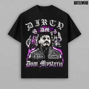 Dominik Mysterio Dirty Dom Daddy Dom Sucio Unisex Graphic T-Shirt - DIRT Dam Dom Mysterio Black Cotton Round Neck Short Sleeve WWE Streetwear Tee