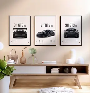 Set of three posters Black Porsche 911 GT3 RS 2023 KM & MI Car Digital Wall Boys Room Decor Children Home Office Decor Dorm Gift for Him