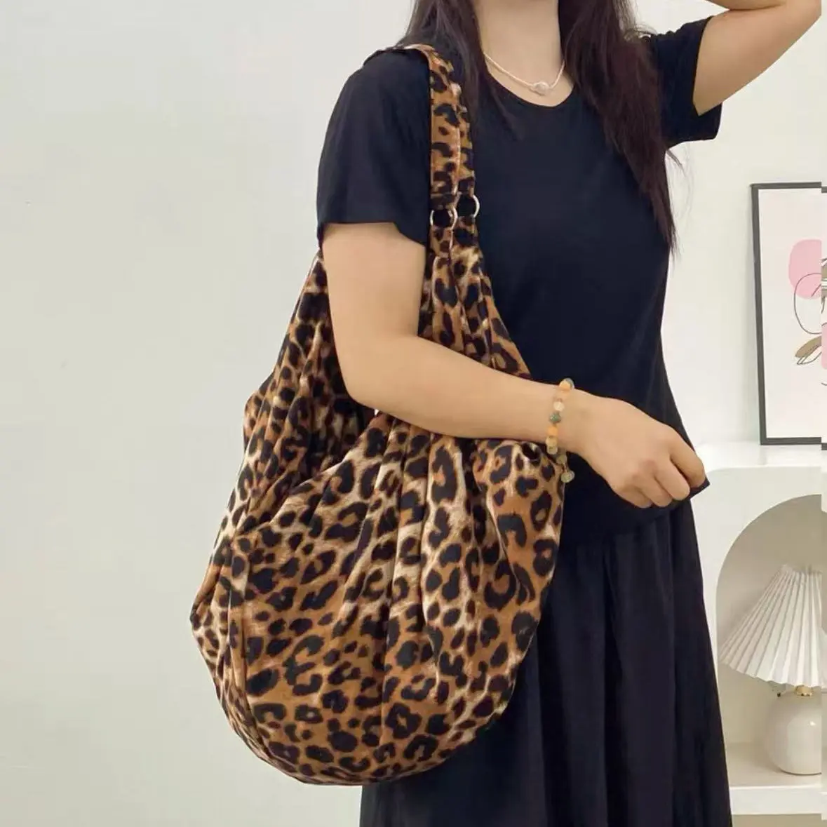 Printed Large Capacity Hobo Shoulder Bag, Adjustable Strap Plaid Leopard Floral Pattern Tote Bag, Soft Lightweight Casual Crossbody Bag, Women Daily Bag For Commuting Shopping Travel