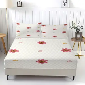 3-Piece Daffodil Pattern Bedding Set, Includes 1 Fitted Sheet & 2 Pillowcases, Non-Slip Dustproof Cover for Bedroom, Perfect Gift