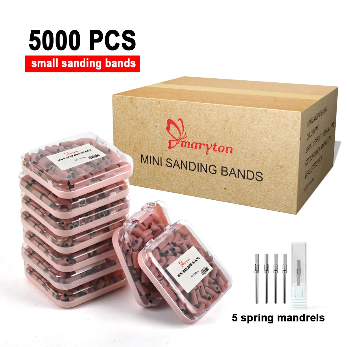 Professional Sanding Bands Kit, 5000 Pcs Fine Grit - Bulk Savings Pack with 5 Spring Mandrels, Universal Fit for Acrylic, Gel Nail Art & Manicure for Adults, Us Warehouse, Acrylic Nails, Coarse, 3000G, Nail Care, Acrylic And Gel Nails
