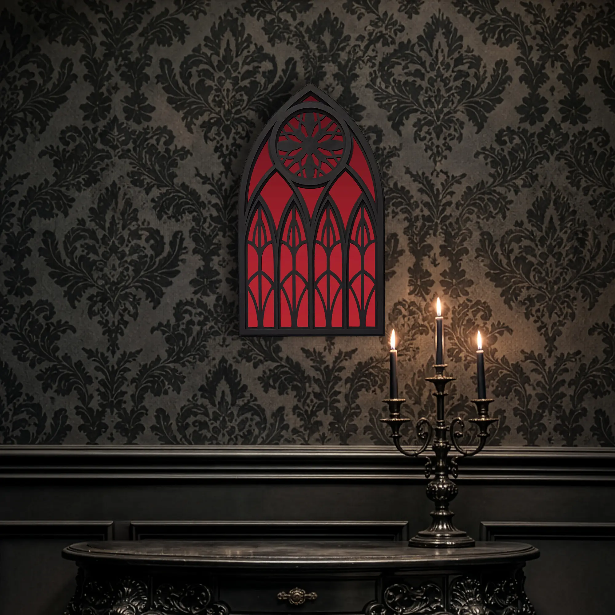 Goth Rosette Cathedral Window Mirror, Wall-Mounted Dark Home Decor Mirror