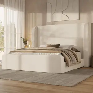 ADORNEVE Upholstered California King Bed Frame, 49.2” Tall Wingback Headboard, 5” Foam Fully Cushioned Platform Bed with Rounded Corners Design