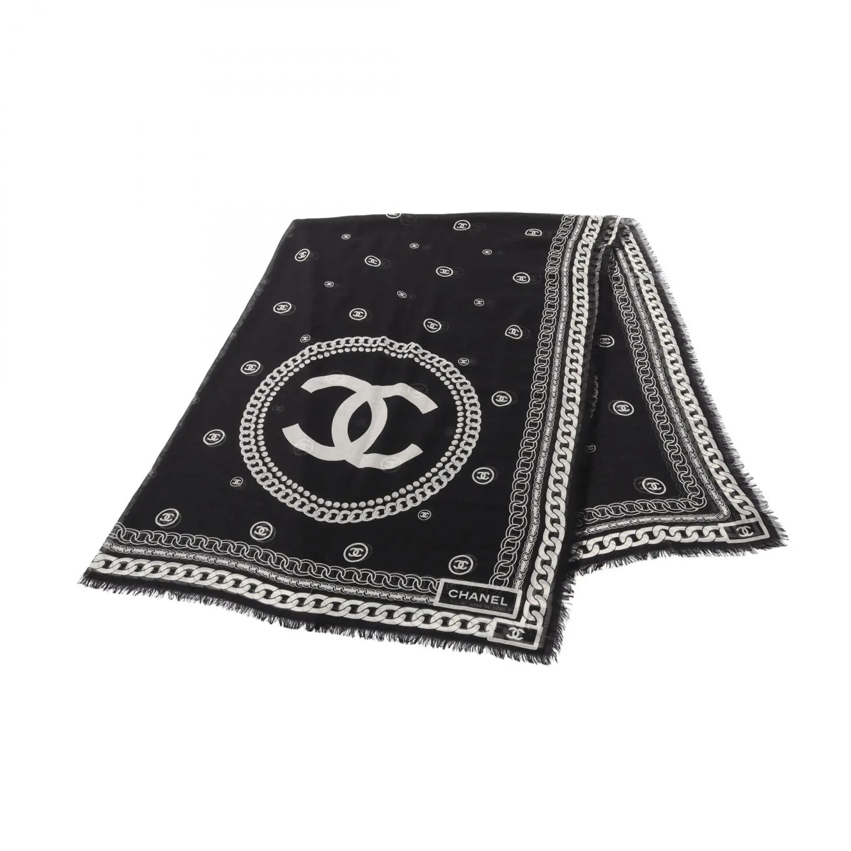 Pre-owned CHANEL Cashmere Small Leather Goods Coco Mark Silk Shawl