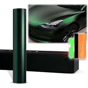 12"x60" (1FTx5FT) PET Romance Chrome Venom Green Vinyl Wrap Auto Car Sticker Decal Film Sheet Bubble Free Air Release Self Adhesive Technology The Paint with Tool Kit