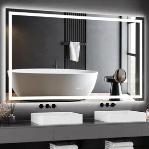 60 x 36 Inch Smart LED Bathroom Mirror，Dimmable Front + Backlit Illumination with Anti-Fog & Memory Function，Shatter-Resistant Design for Horizontal or Vertical Mounting