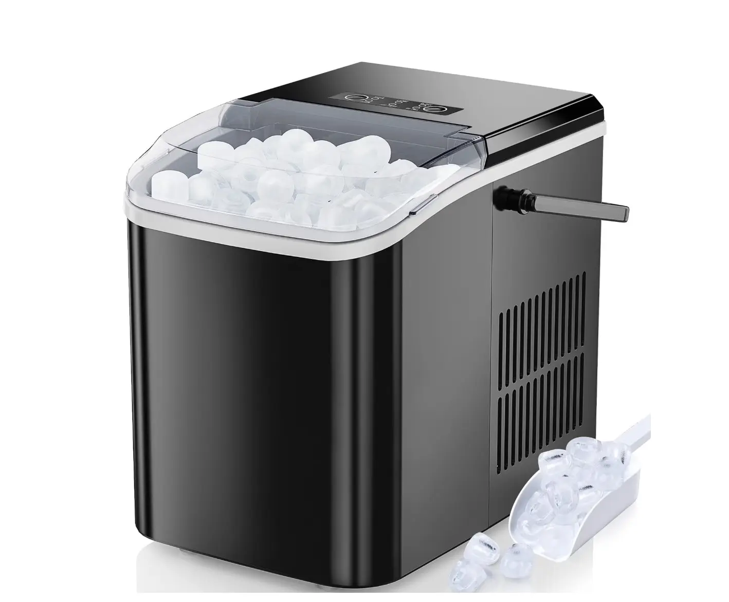 Countertop Ice Maker, Self-Cleaning Portable Ice Maker Machine with Handle and Ice Scoop 9Pcs/6Min 26.5Lbs/24H Black