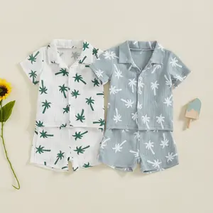 Baby Boys Clothes Set Toddler Infant Boys Button-down Shirt Tops + Cotton Gauze Shorts Summer Outfit 2PCS