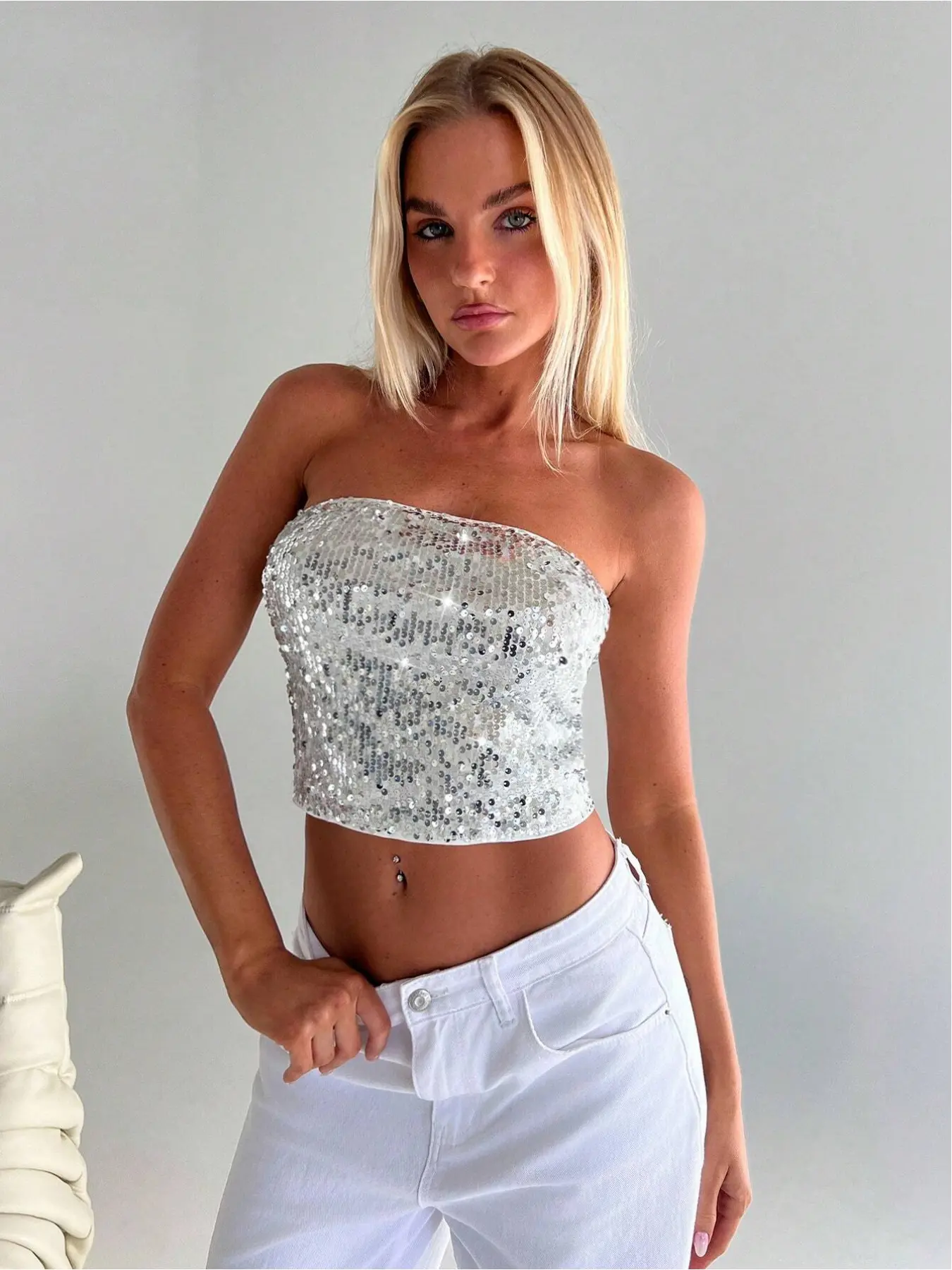 Festive New Arrival! Women's Shiny Sequin Sexy Slim-Fit Tube Top Crop Tank Top