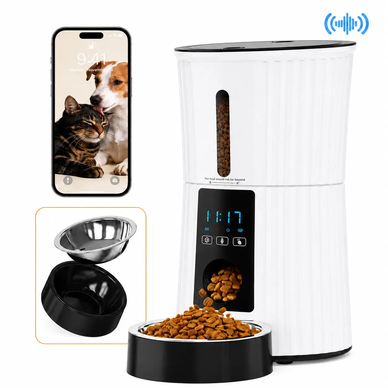 4L Automatic Pet Feeder with WiFi & App Control, Smart Cat Dog Food Dispenser with Timed Feeding, Portion Control, Voice Recording and Stainless Steel Bowl