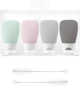 4Pcs Squeeze Salad Dressing Bottles, Squeeze Bottles for Sauces, Mini Sauce Condiment Bottles with 2Pcs Cleaning Brushes, Salad Dressing Container To Go for Lunch (2 oz, 60 ml)