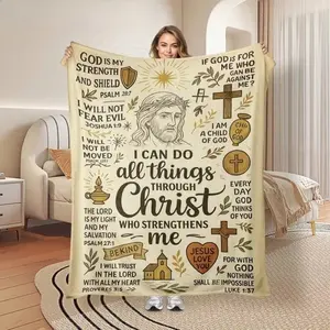 Christian Inspirational Scripture Blanket Faith Quote Throw Cozy Religious Soft Warm Flannel Blanket for Home Office Napping Travel Gift Anime Design