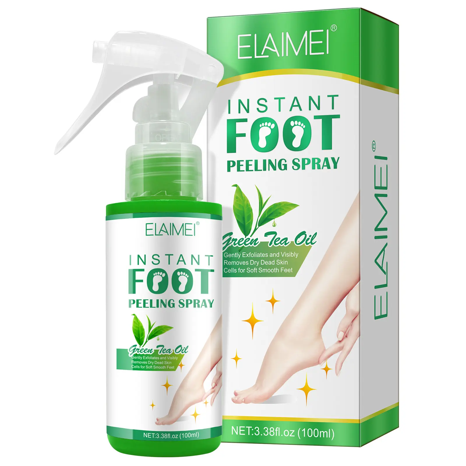 Elaimei Tea Oil Foot Exfoliating Spray Foot Dead Skin Remover 100ML, Soften Dry Cracked Feet Skin, Suitable for Peeling Heels, Liquid Formula Foot Care Product