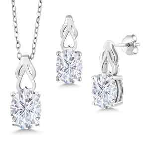 Gem Stone King 925 Sterling Silver Gemstone Jewelry Set for Women | 9X7MM Oval Birthstone Pendant Necklace and Earrings Set | 18 Inch Chain | Gifts for Mom Wife Her