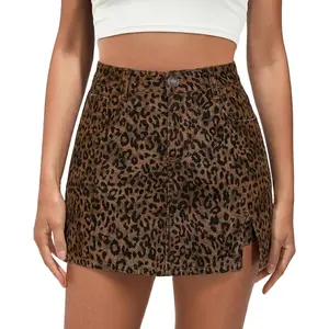 luvamia Skorts for Woman Leopard Cheetah Print Mini Skirt with Shorts High Waisted Trendy Cute Stretchy Side Slit Skort