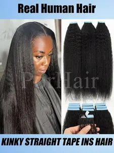 12"-22'' Kinky Straight Tape In Human Hair Extensions Brazilian Remy Hair Natural Black Real Human Hair Adhesive Kinky Straight Tape Ins Human Hair