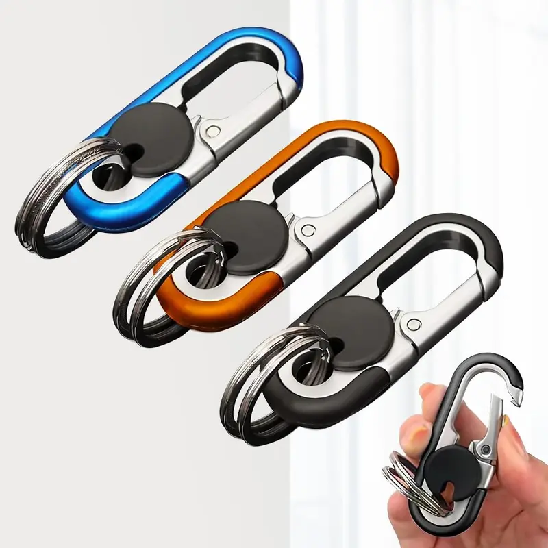 3-Piece Car Key Chain Set - Stainless Steel Keychains in Black Finish