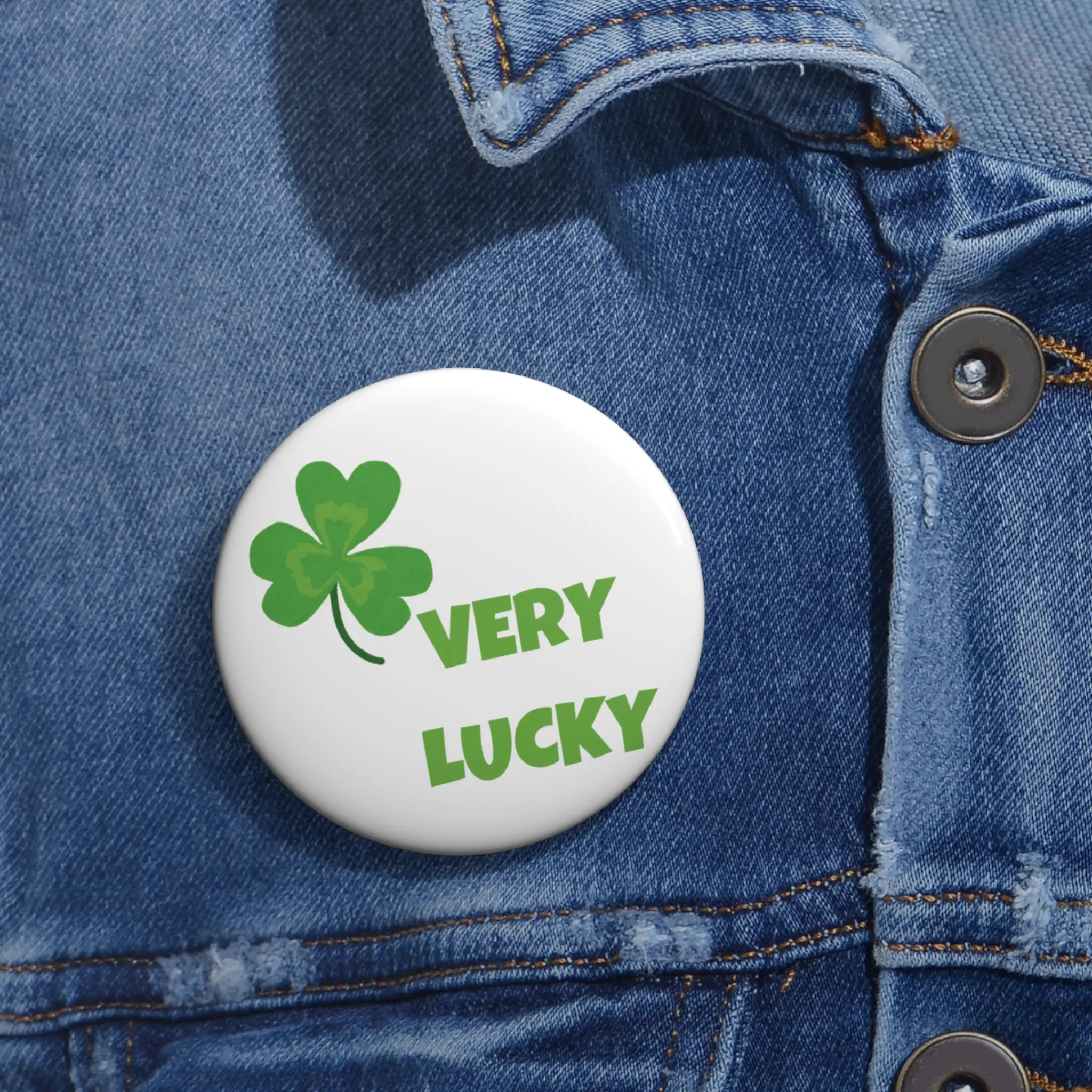 Clover Lucky Pin Button, St Patricks Day Customized Badge, Irish Shamrock Pinback, Festive March 17 Accessory, Green Cloverleaf Brooch, Good