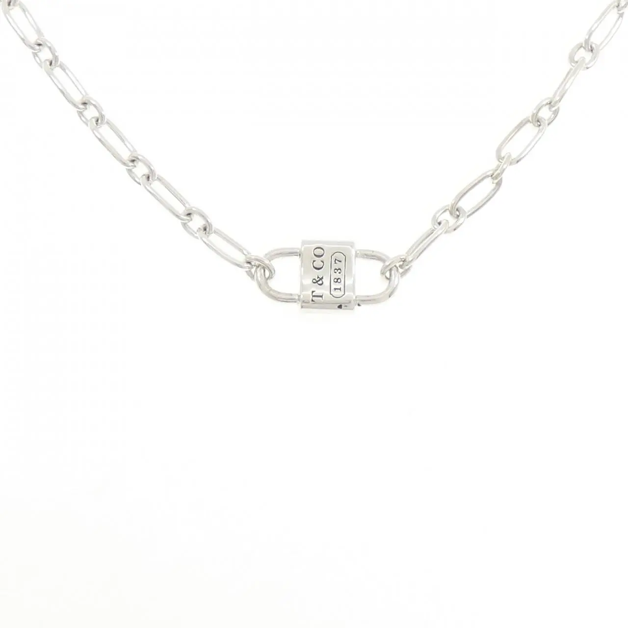 Pre-owned Tiffany & Co. Sterling Silver 925 (Ag925) Small Leather Goods Tiffany 1837 Small Double Lock 925 Silver Necklace