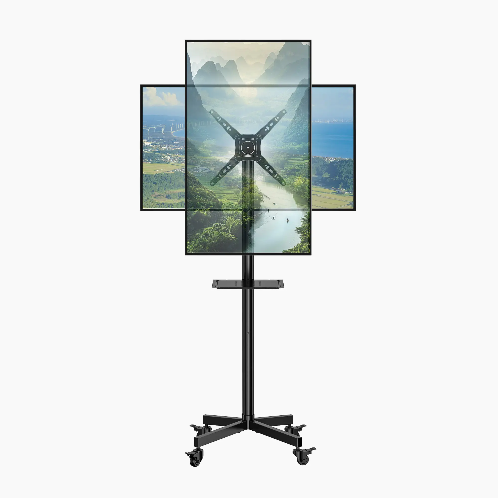FORGING MOUNT Adjustable Forged Rolling Portable TV Stand with Wheels - Television Console Table, Small-Space Saver Cart for 23-55 Inch Screens, Portrait-Landscape Rotatable, VESA Support (Max 400x400mm), 88 lbs Capacity, for Living Rooms