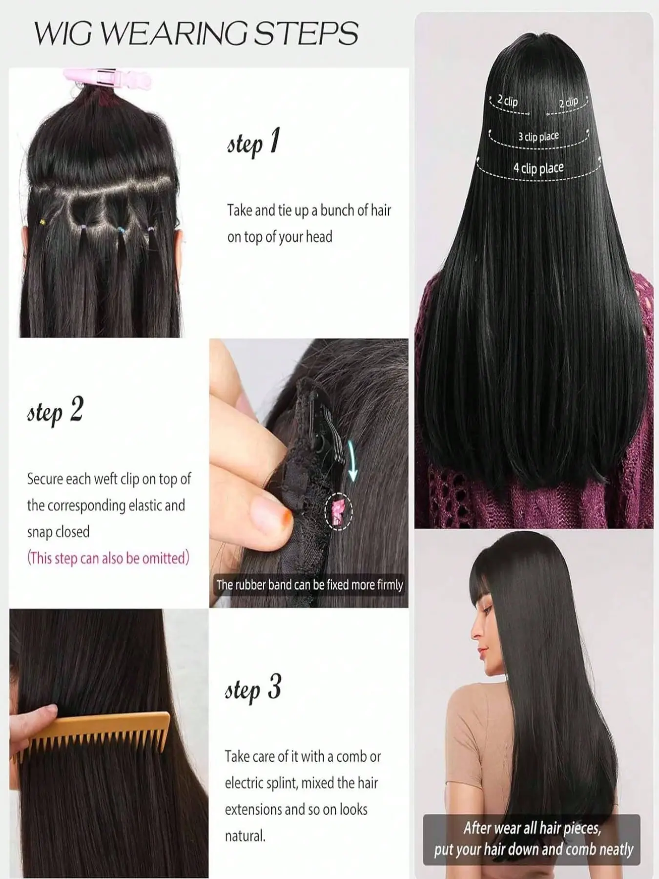 Brand New Synthetic Clip in Hair extensions 7 Pc Black Diamond 100% Human Hair Extensions 7 Piece Clip-In main image 3