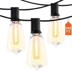 VEVOR LED Outdoor String Lights, 200FT, 2700K Dimmable Outside Patio Lights with 100 ST38 Shatterproof Bulbs E12 Socket Base, Waterproof Hanging Lights for Porch Backyard Garden Balcony Party Decor